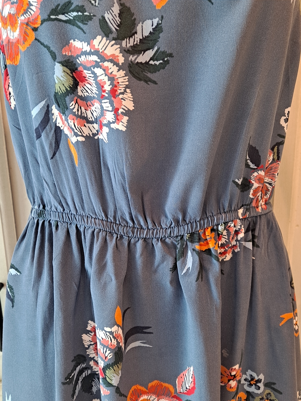 Old Navy M Slate Blue Floral Casual Summer Sleeveless Mini Rayon Dress - Picture 3 of 9